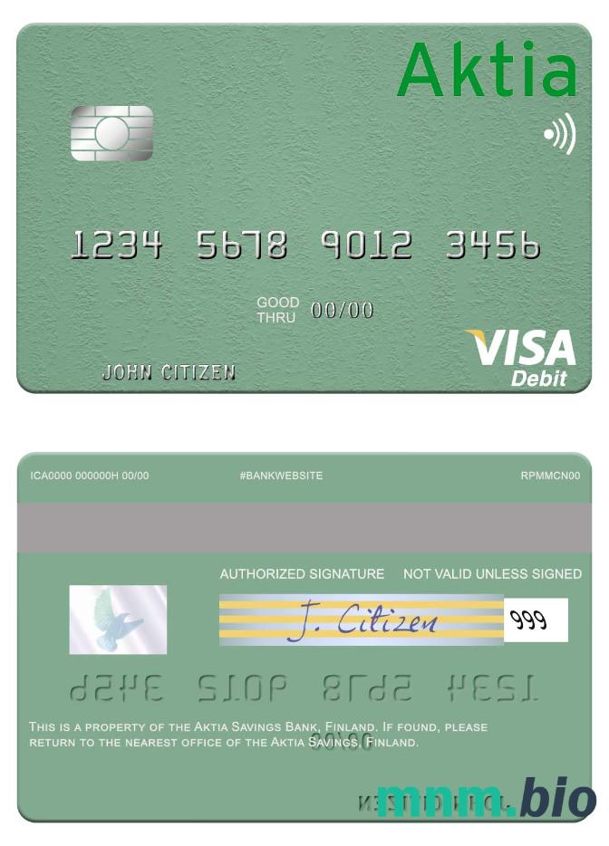 Finland Aktia Savings Bank visa debet karta przykład w formacie PSD